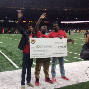 Barry Bontiff, Kenneth Tanner and Joshua Anderson won the Bayou Classic Biz Tech Challenge. 