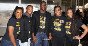 High School Day students pose for photo in the Favrot Student Union Atrium.