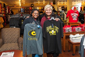 High School Day students with GSU Clothing at the Bookstore.