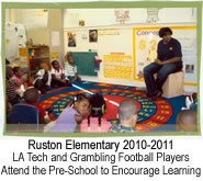 LA Tech and Grambling football players attend the pre-school to encourage learning.