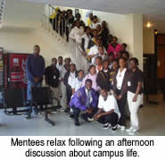 Mentees relax following an afternoon discussion about campus life.