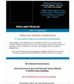 Skillsets Training Enrollment Email