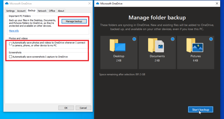 OneDrive Manage Folder Backup