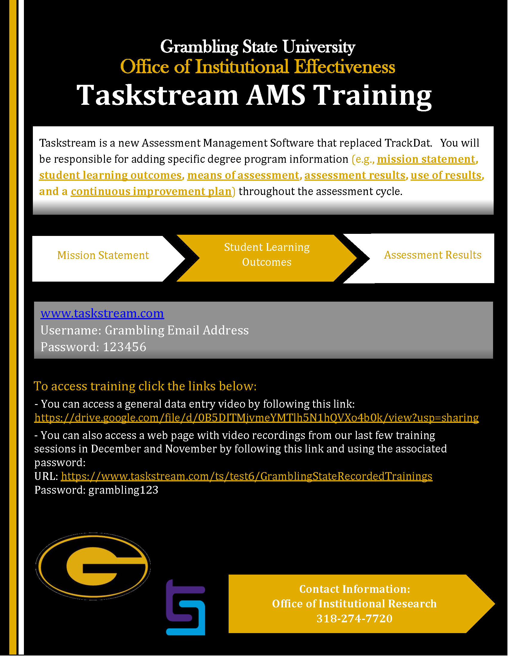 Taskstream AMS Training Flyer for Faculty