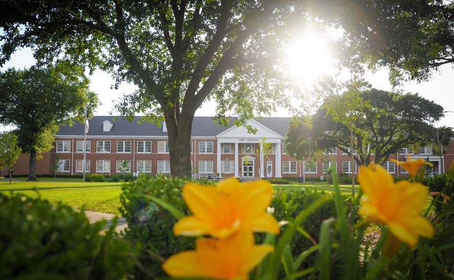 Long-Jones Hall flowers campus photo