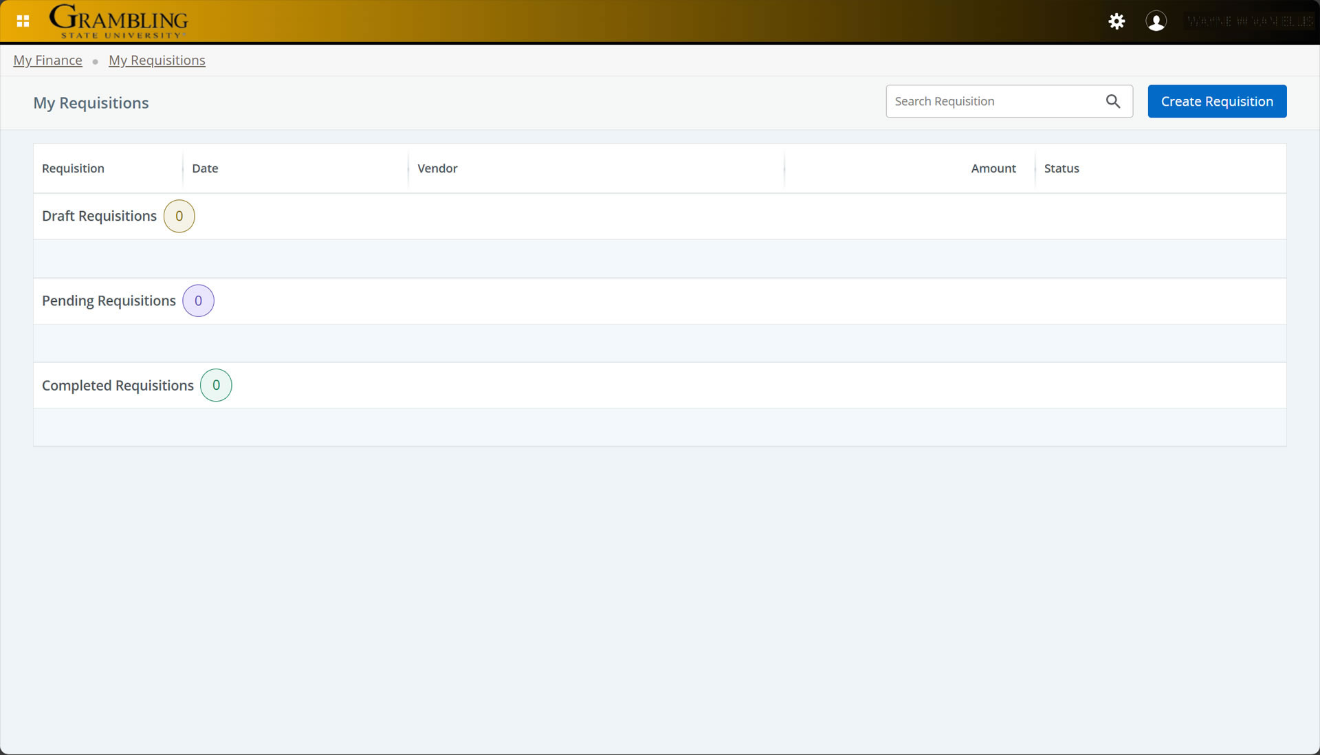 Finance: My Requisitions Screenshot
