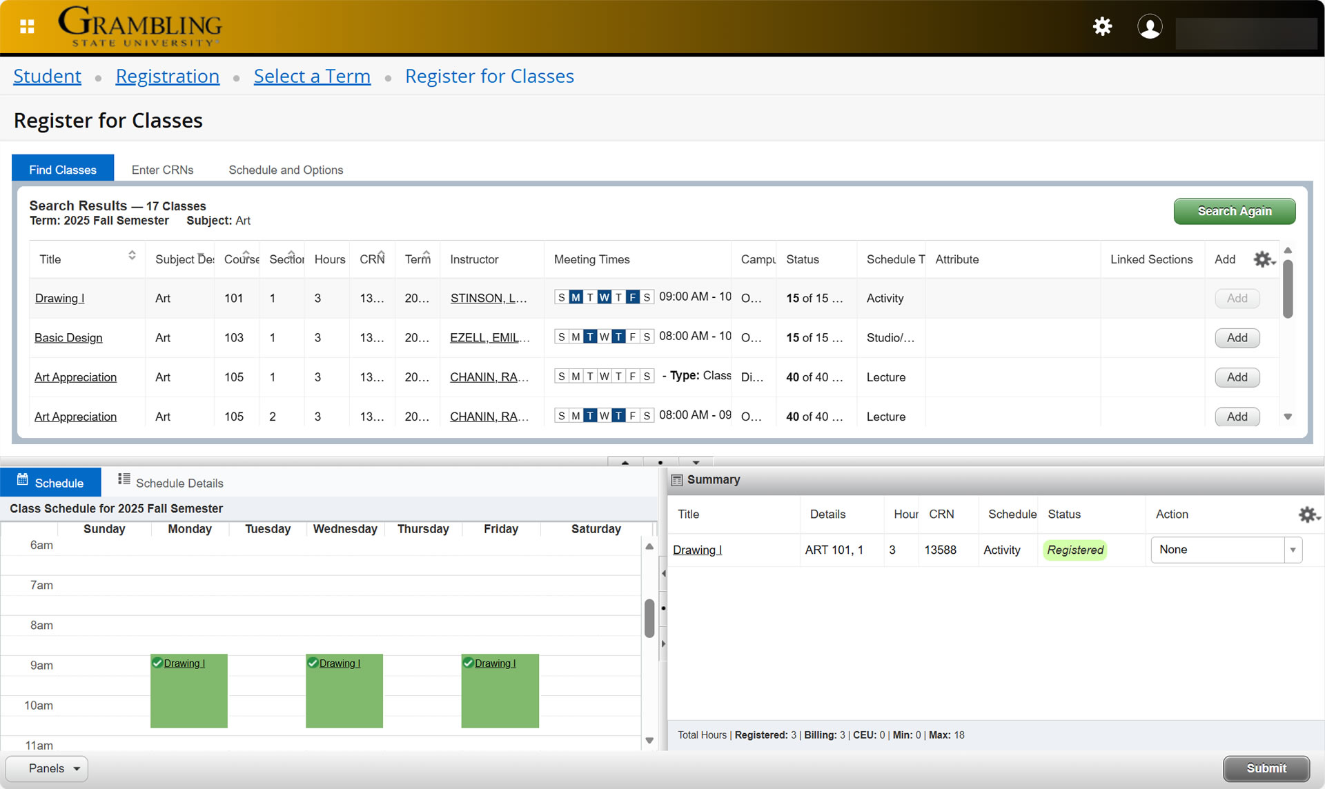 Student: Adding Courses Screenshot