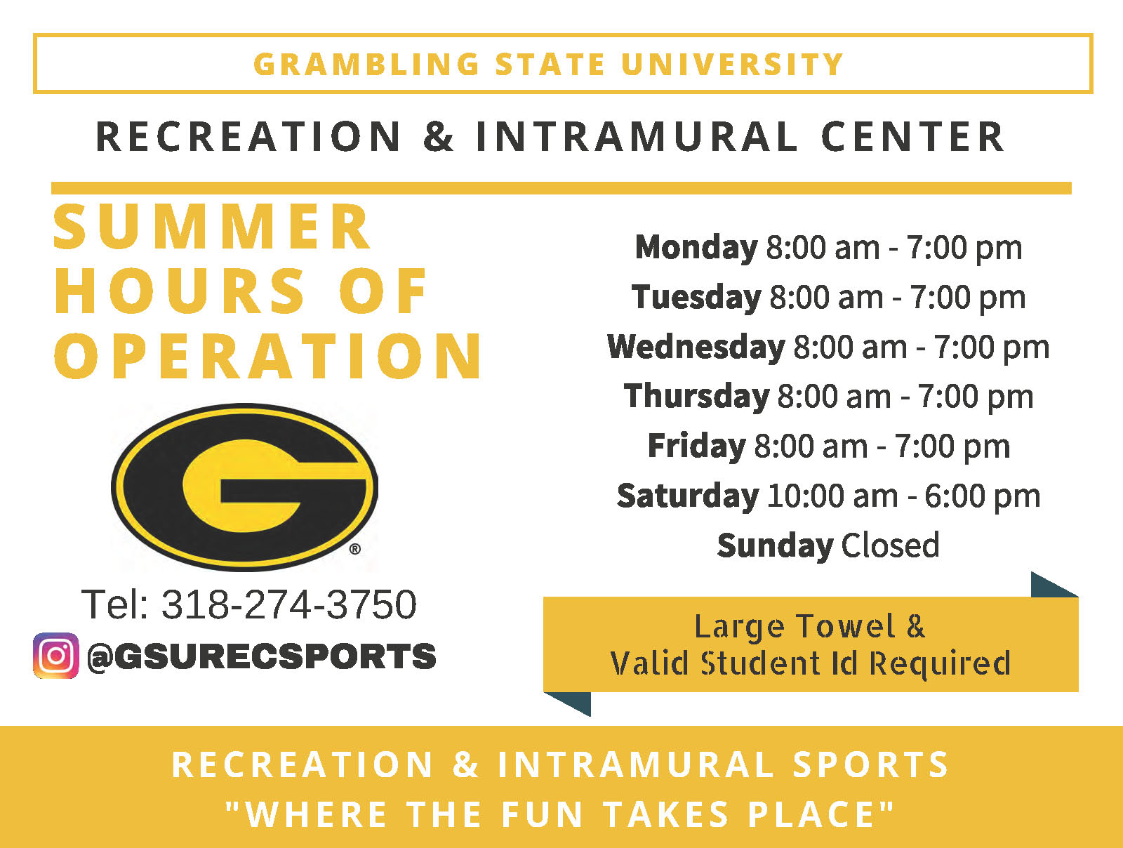 Intramural Center Hours Flyer 